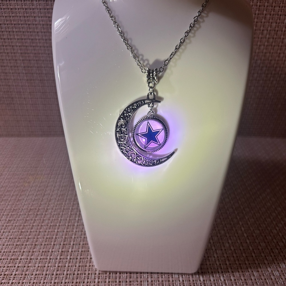 Silver Crescent Moon Necklace with Ethereal Glow